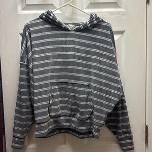 American Eagle gray and whitete striped velour hoodie
